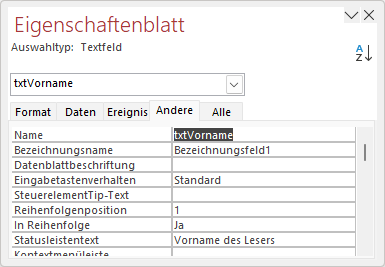 Ändern des Namens eines Textfeldes