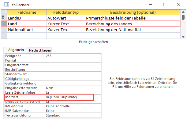 Tabelle zum Speichern der Länder