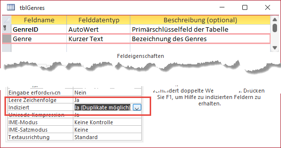 Tabelle zum Speichern der Genres