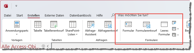 Erstellen von Formularen per Ribbon-Befehl