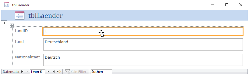 Ein neues Formular in der Layoutansicht