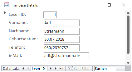 Formular mit Navigationsschaltflächen