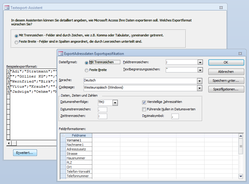 Der Dialog mit der Zusammenfassung der Einstellungen
