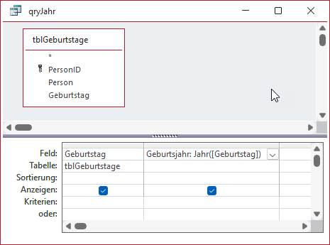 Ein Datumsfeld mit Datum()-Standardwert in Aktion