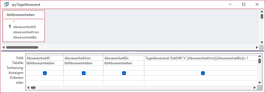 Die Abfrage qryTageAbwesend