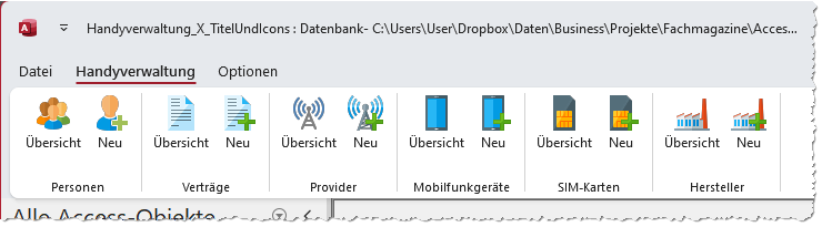 Aussehen des Titelbereichs der Anwendung