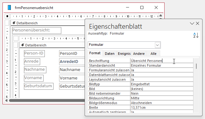 Einstellen der Formularbeschriftung