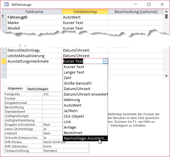 Hinzufügen eines Nachschlagefeldes