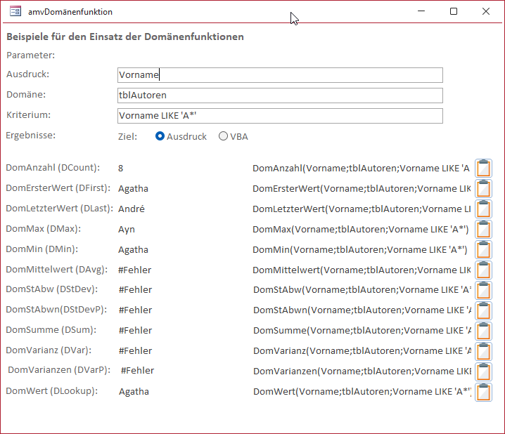 Testen der Kriterien für Domänenfunktionen