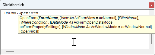 Der VBA-Befehl DoCmd.OpenForm