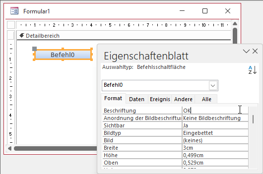 Ändern der Beschriftung per Eigenschaftenblatt