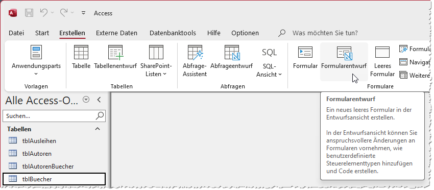Erstellen eines Formulars in der Entwurfsansicht