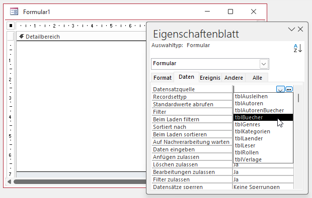 Auswählen der Datensatzquelle