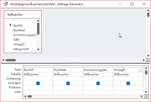 Entwurf der Datensatzquelle des Listenfeldes