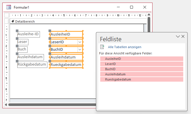 Hinzufügen der Felder der Tabelle tblAusleihen