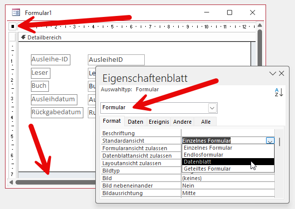 Einstellen der Standardansicht