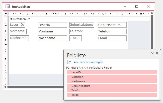 Hinzufügen der Felder zum Formular frmAusleihen