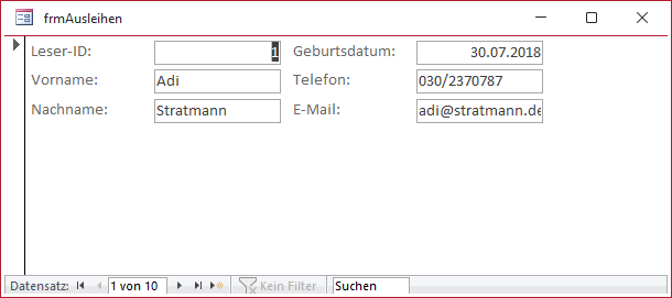 Das Hauptformular mit den Leserdaten