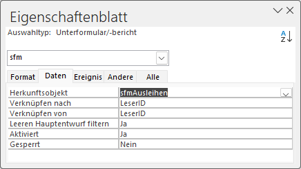 Die beiden Eigenschaften Verknüpfen nach und Verknüpfen von werden automatisch eingestellt