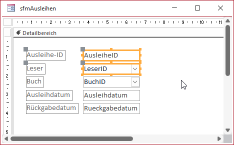 Entfernen der beiden Steuerelemente AusleiheID und Leser-ID