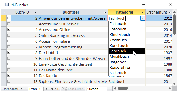 Auswahl von Werten aus der Tabelle tblKategorien