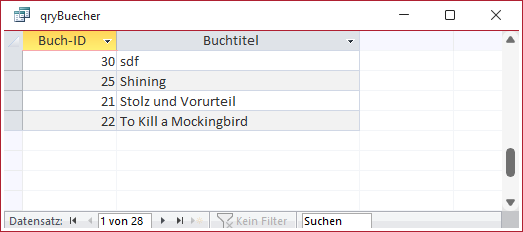 Eine nicht aktualisierbare Abfrage