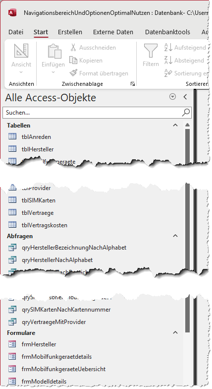 Der Navigationsbereich von Access