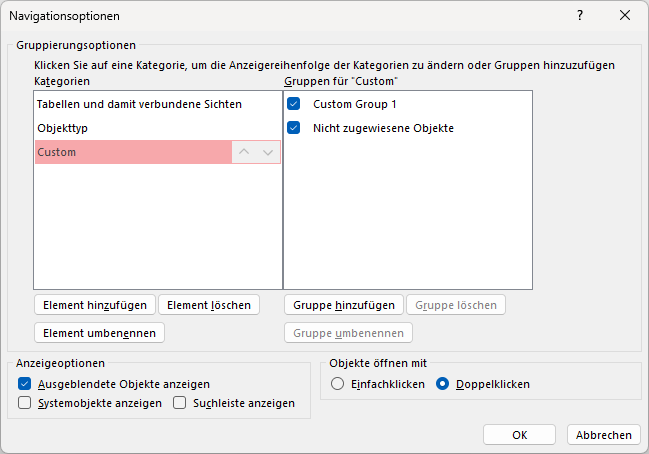 Der Dialog Navigationsoptionen