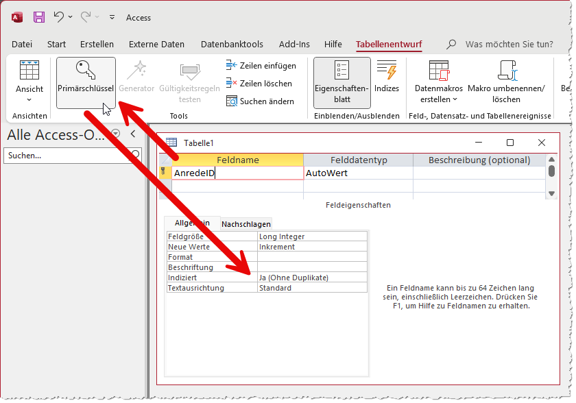 Ein neues Primärschlüsselfeld