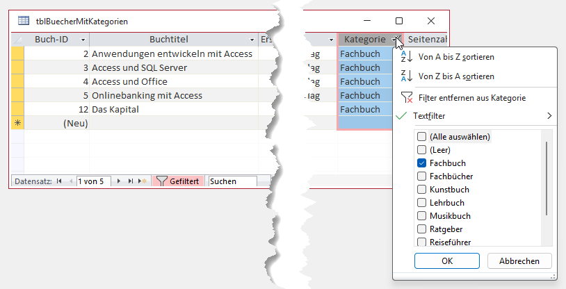 Das Filtern nach der Kategorie Fachbuch liefert nicht alle Fachbücher.
