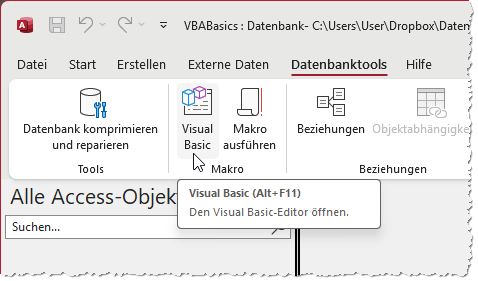 Öffnen des VBA-Editors per Ribbon-Befehl