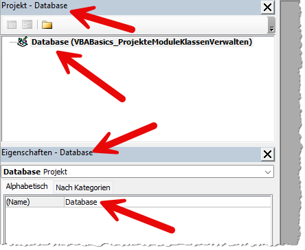 Der Projektname ist sehr präsent im Projekt- und Eigenschaften-Bereich