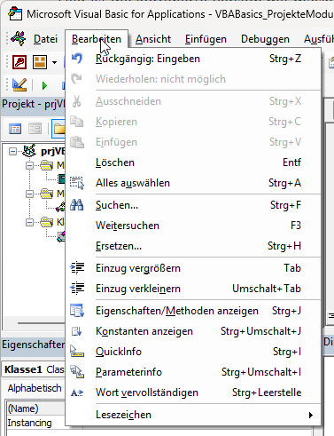 Befehle des Menüs Bearbeiten