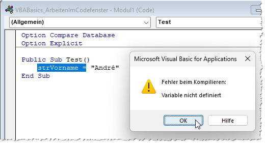 Fehler beim Verwenden einer nicht deklarierten Variablen