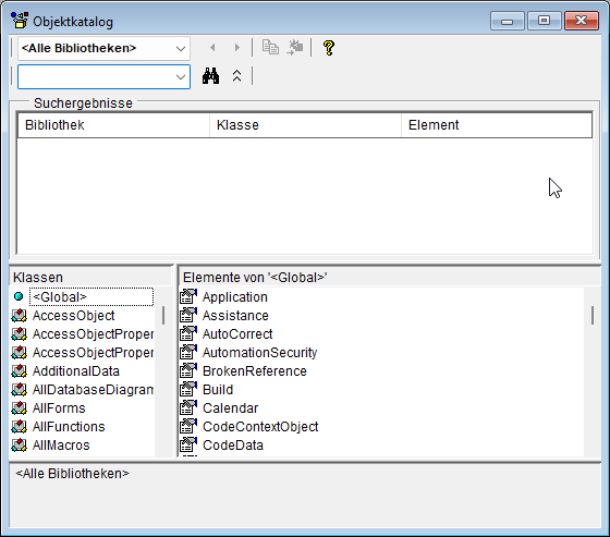 Der Objektkatalog direkt nach dem Öffnen