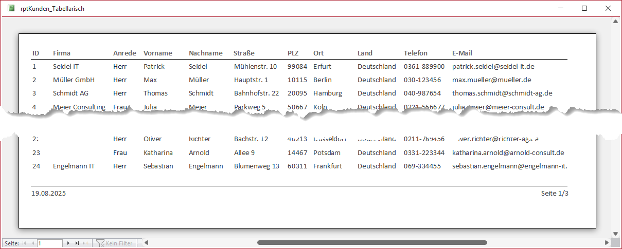 Beispielbericht für das Anlegen von Gruppierungen