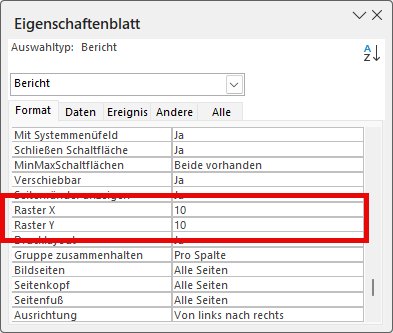Einstellen der Anzahl der Position innerhalb des Rasters