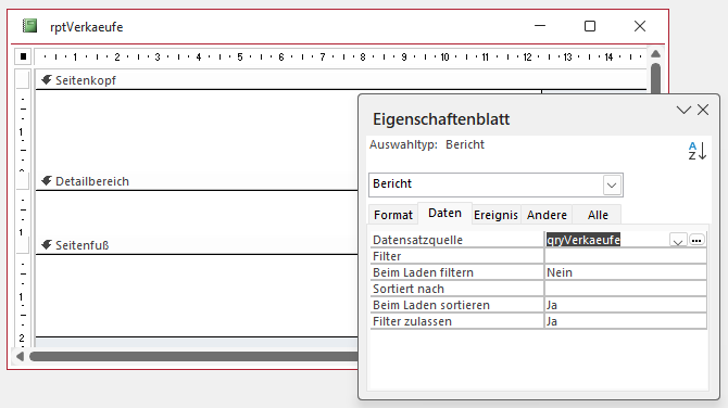 Hinzufügen der Abfrage qryVerkaeufe als Datensatzquelle