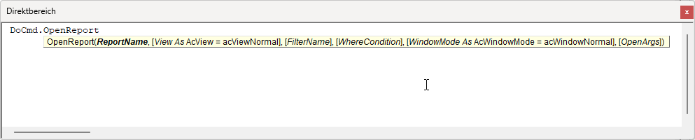 Eingeben des Befehls DoCmd.OpenForm