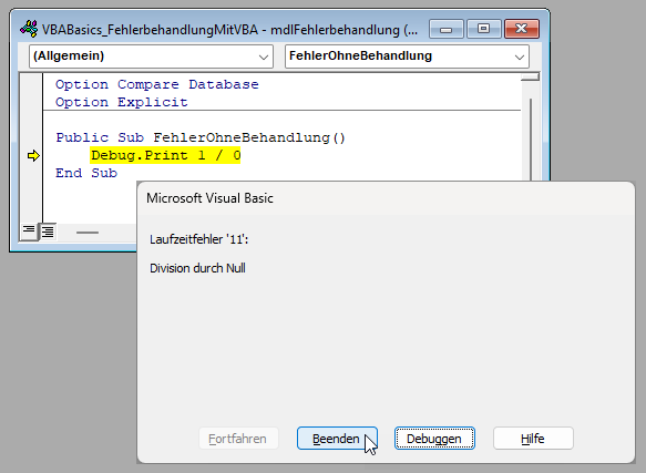 Klassischer Fehler ohne Behandlung