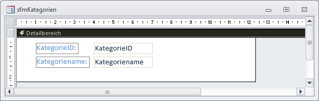Das Unterformular zur Anzeige der Kategorien