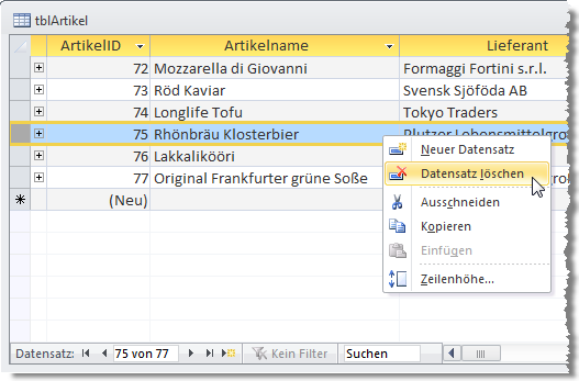 Löschen eines Records