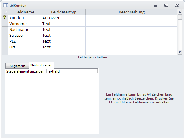 Beispieltabelle tblKunden