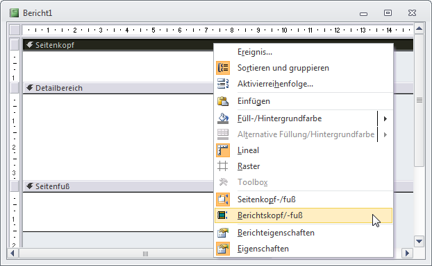 Ein- und Ausblenden von Berichtsbereichen
