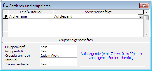 Angeben der Sortierreihenfolge eines Berichts