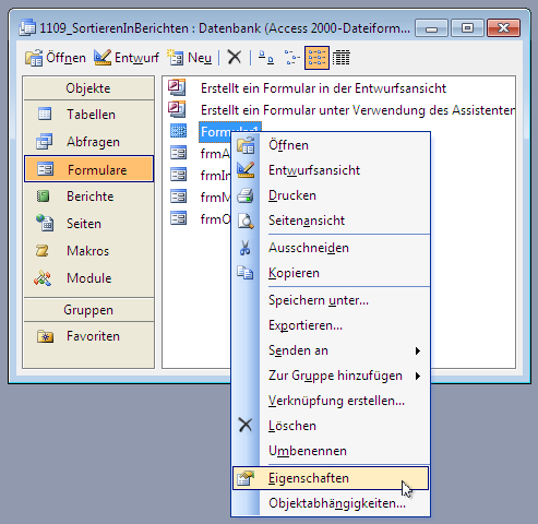 Anzeigen der Eigenschaften eines Datenbank-Objekts