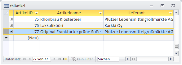 Markieren eines kompletten Datensatzes