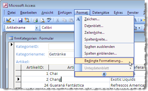 Aufrufen des Dialog zum Einstellen der bedingten Formatierung