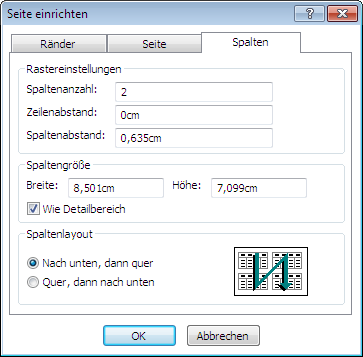 Spalten-Einstellungen des Berichts