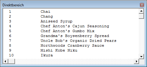 Ausgabe von Daten im Direktfenster